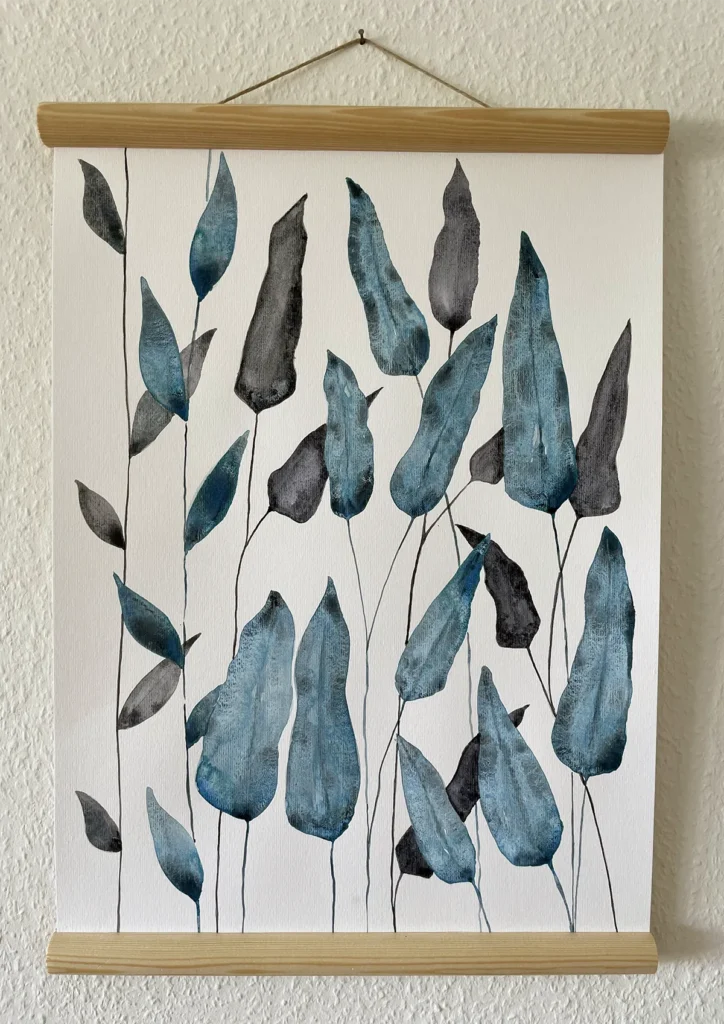 Aquarell Bild Blätter Blau (ohne Aufhängung)
