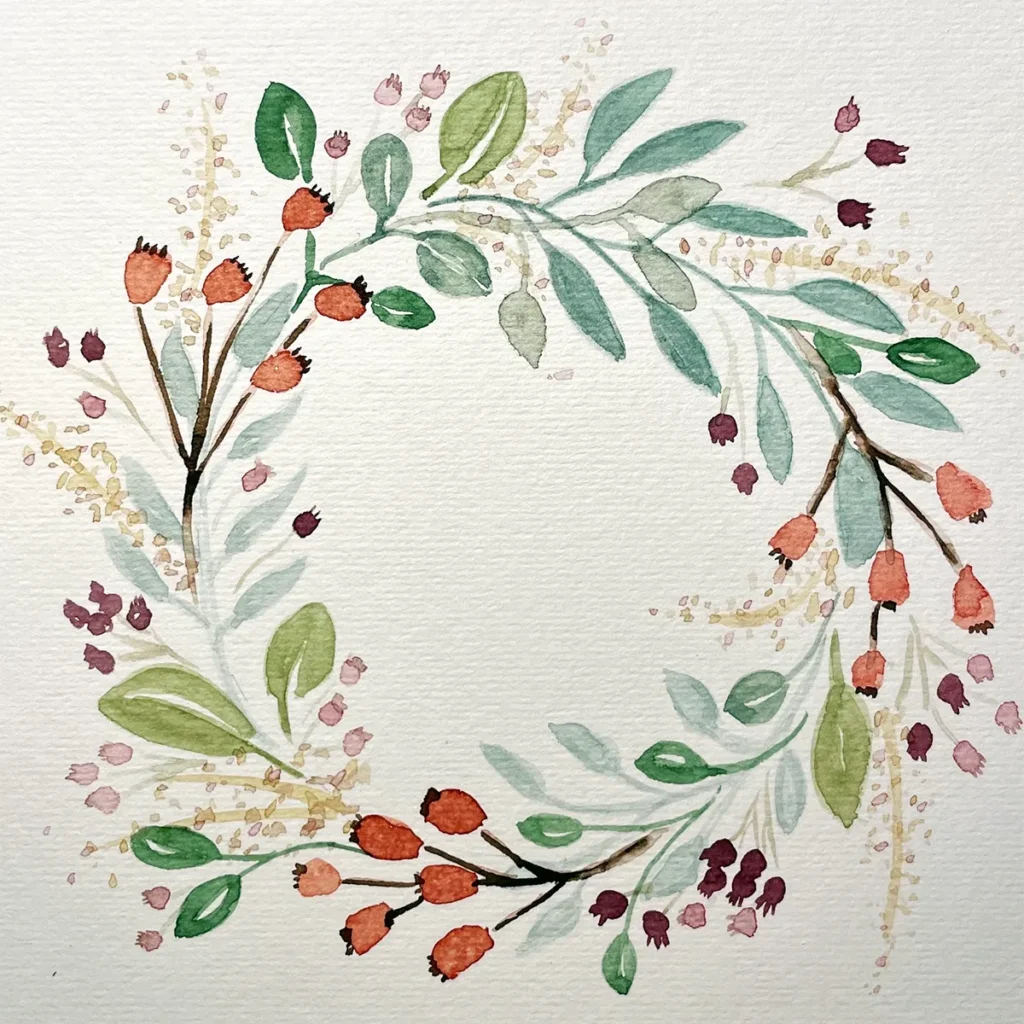 Aquarell Bild Blumenkranz