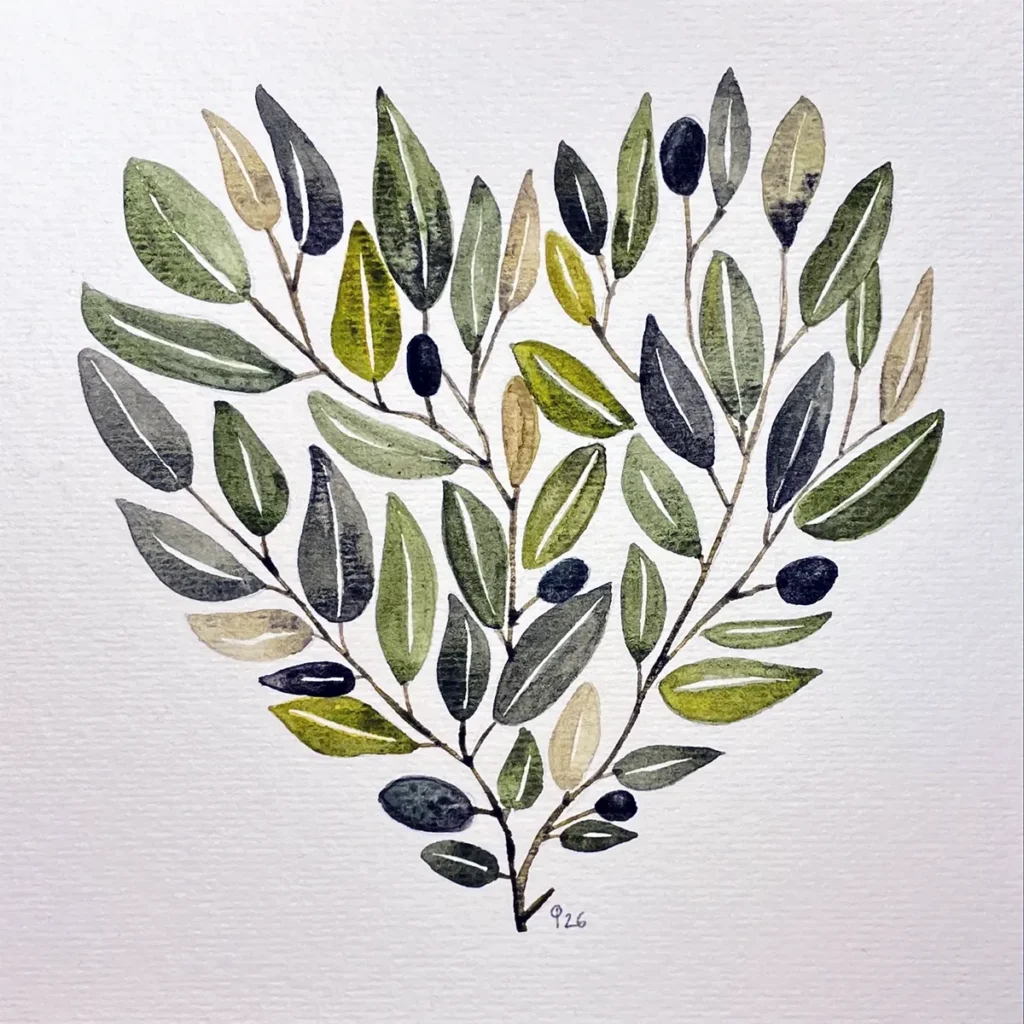 Aquarell Bild Oliven Herz