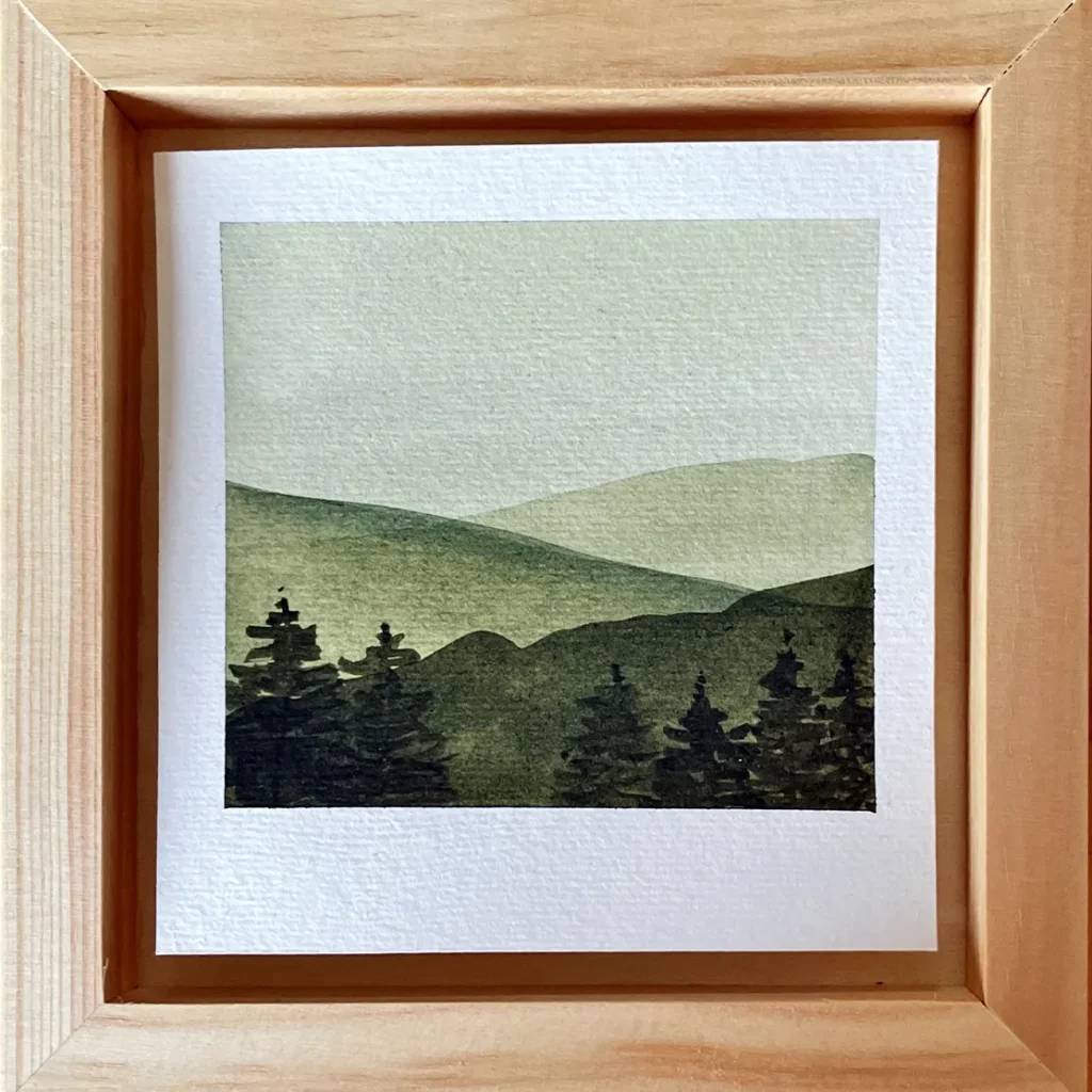 Aquarell Bild quadratisch Landschaft gerahmt