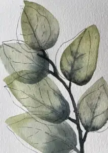 Aquarell Karte Blätter grün-schwarz