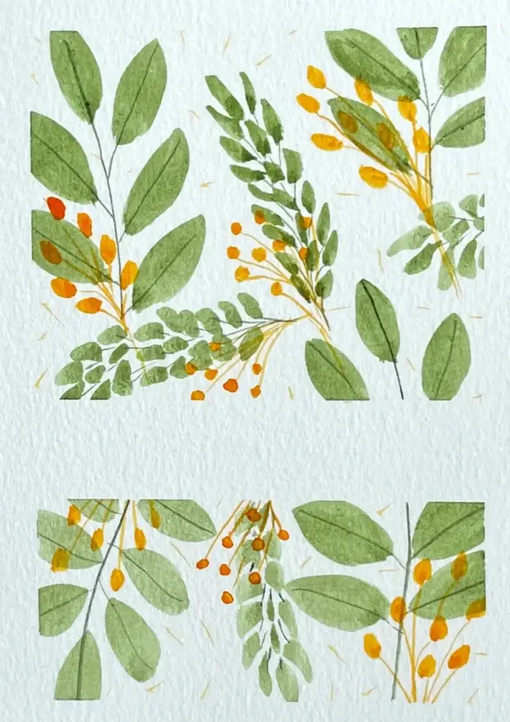 Aquarell Karte Pflanze grün-orange Feld