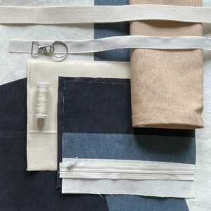 Materialien der Hut-Tasche blau-hellbraun