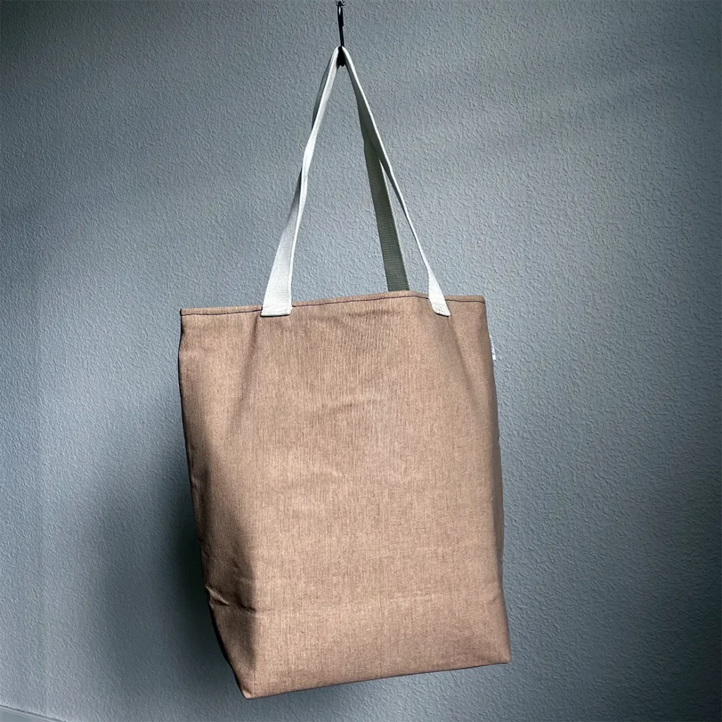 Rückseite der Hut-Tasche blau-hellbraun