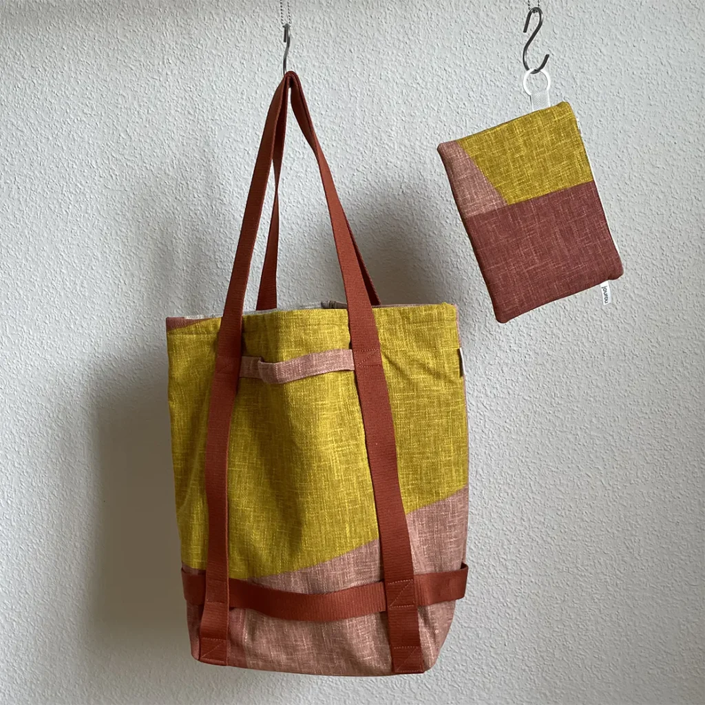 Huttasche gelb-altrosa front und pouch